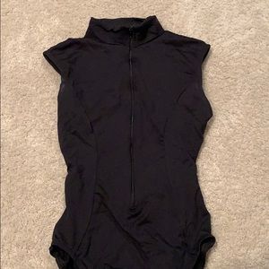 Black zip up high neck Leotard.